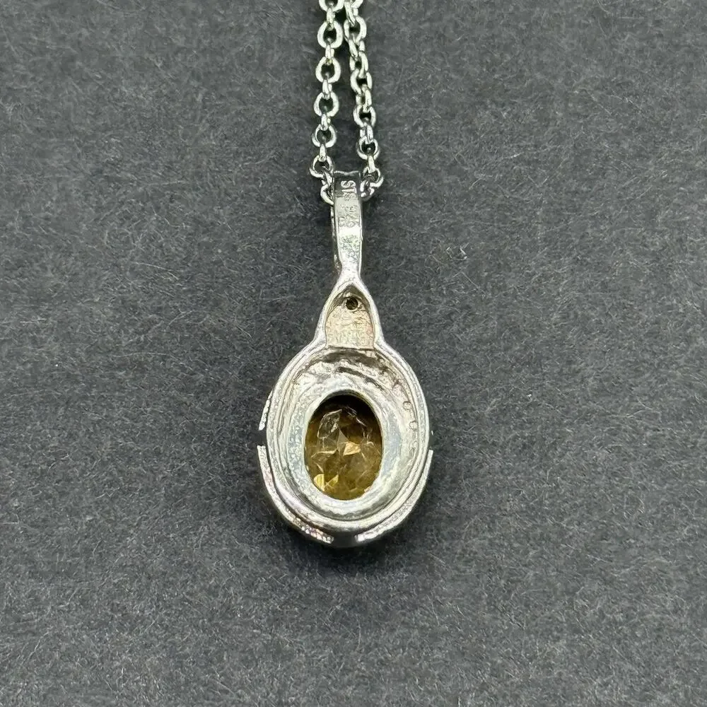 Signed STS 925 Sterling Silver Yellow Citrine Halo Pendant Necklace & Stud Earri